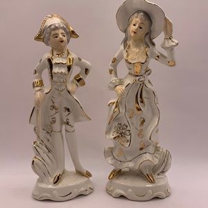 Vintage Grantcrest Young Lady & Gentlemen Porcelain Figurines